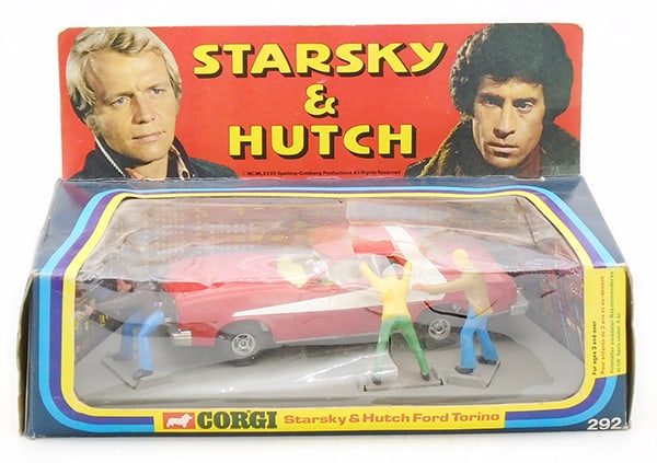 CORGI 292 STARSKY & HUTCH FORD TORINO: Ford Torino w/3 figures on base, orig box & insert minor wear, box window torn, C9.