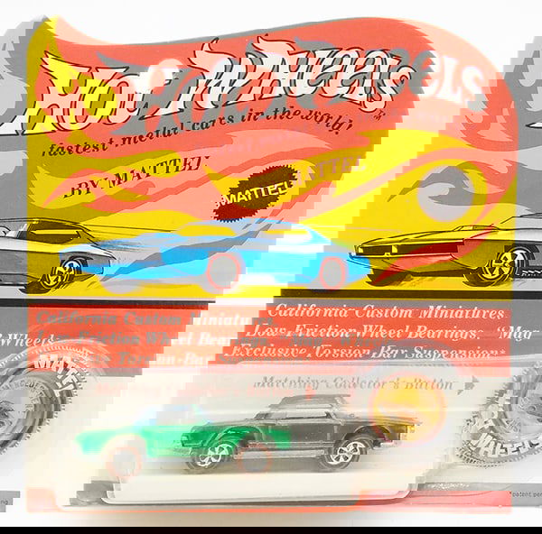 HOT WHEELS MERCEDES BENZ 280SL: dated 1969, made in Hong Kong, green w/black roof, factory sealed on orig card, C10.