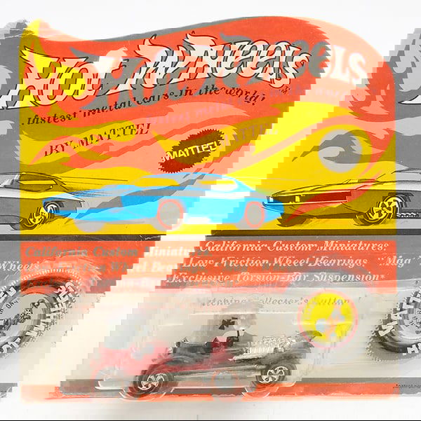 HOT WHEELS RED BARON BLISTER PACK: dated 1969, made in Hong Kong, red w/black interior, factory sealed on orig card, C10.