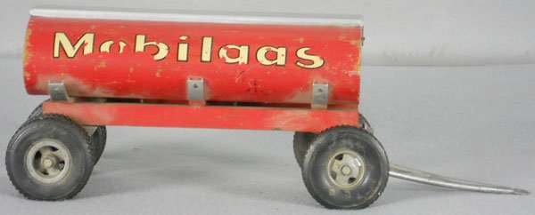 SMITH MILLER 409 MOBILGAS TRAILER: die cast & wood, some decal wear, 11" long, C5.