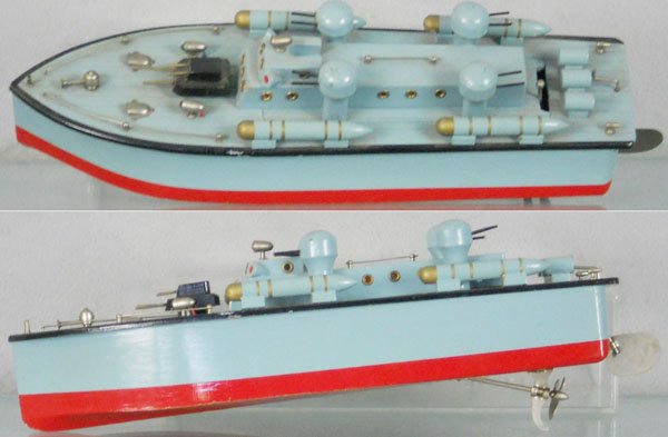 ITO JAPANESE PT BOAT: ca 1955, painted wood, battery operated, not tested, 16" long, C7.