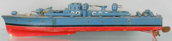 ITO PT BOAT: ca 1955, painted wood, battery operated, not tested, 30 1/2" long, C5.