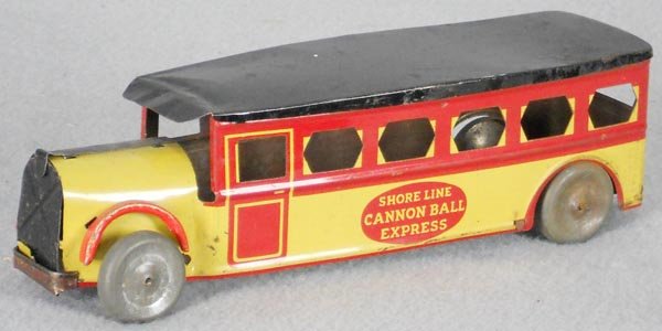 UPTON SHORELINE BUS: litho tin, 9 1/4" long, C5.