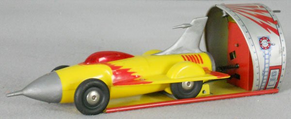 IDEAL JET CAR: litho tin & plastic, windup working, car is 11 1/2" long, C6-7.