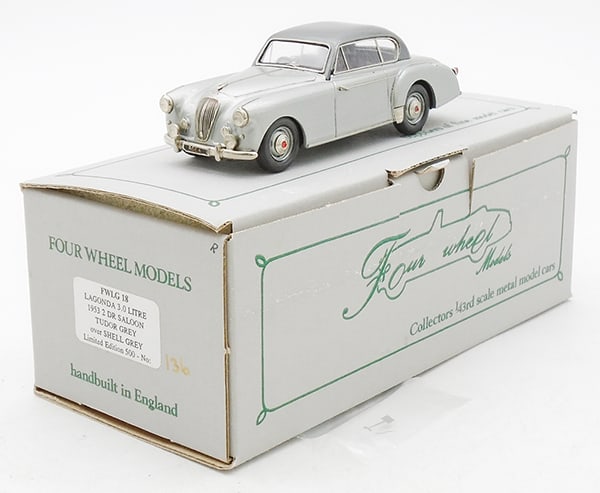 FOUR WHEEL MODELS FW LG 18 1953 LAGONDA SALOON: white metal, 2 door, 2-tone gray, #136 of 500, orig box & insert, C9.