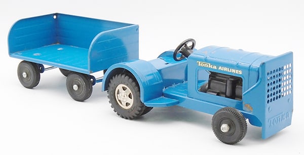 TONKA 1962 #2100 AIRPORT SERVICE: painted pressed steel, blue, missing plastic seat, plastic luggage, C6.