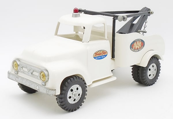 TONKA 1956 WRECKER TRUCK: painted pressed steel, 12" long, the truck is restored & the rear decals are orig, C9.