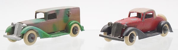 2 TOOTSIETOY GRAHAMS: 809 Ambulance, camouflaged, 2 rear axle hoops repaired, 514 Convertible Coupe, red, black & tan, C5-7.