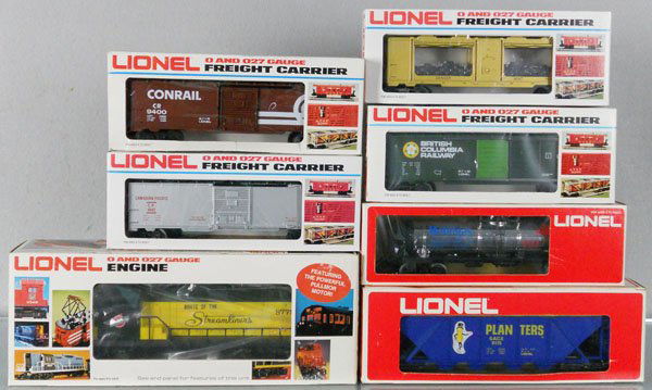 LIONEL TRAIN SET: O ga, 8779 dummy diesel, w/cars 7515, 9400, 9115, 9156, 9425, 9442, orig boxes minor wear, C8-9.