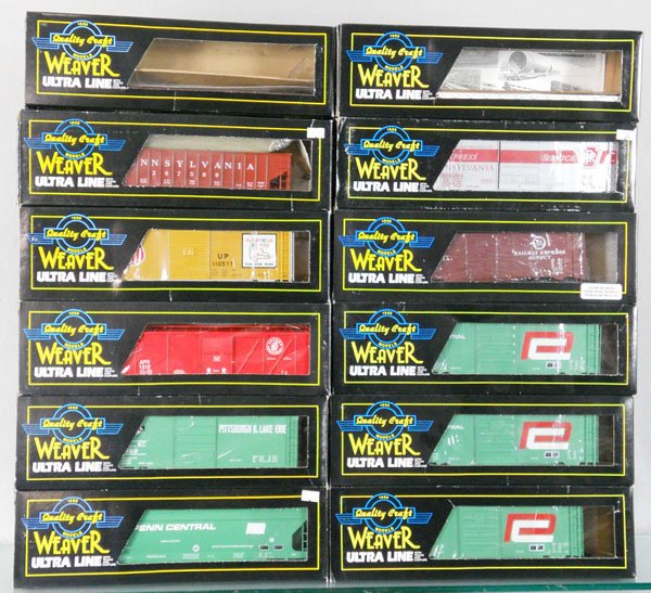 12 WEAVER FREIGHT CARS: O ga, 2-rail, orig boxes minor wear, C8-9.