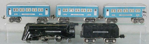 LIONEL TRAIN SET: O ga, 264E loco, some touch up spots, 265W tender, 2 #609 Pullmans, 611 obsv, C5.