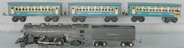 LIONEL TRAIN SET: O ga, 1664E loco, 1689T tender, holes on top enlarged, 2 #1692 Pullmans, 1693 obsv, C5-6.