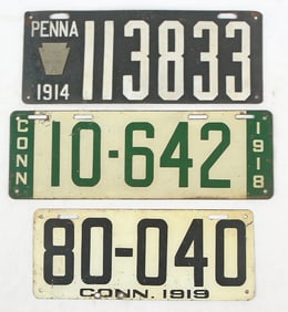 3 VINTAGE LICENSE PLATES