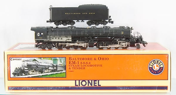 LIONEL 28051 B&O EM1 LOCO & TENDER: O ga, Odyssey System compatible, w/smoke & sound, orig box & insert, C9.