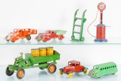 5 PRESSED STEEL TRUCKS