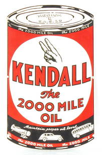 KENDALL 2000 MILE OIL SIGN: painted steel, 20" x 12", minor wear by mounting holes, C8.
