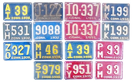15 VINTAGE CONNECTICUT LICENSE PLATES