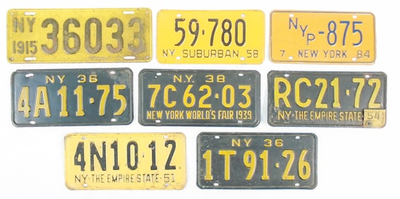 8 VINTAGE NY LICENSE PLATES