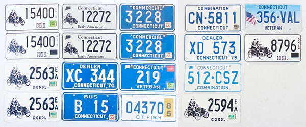 18 VINTAGE CONNECTICUT LICENSE PLATES