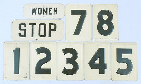 9 EMBOSSED METAL SIGNS