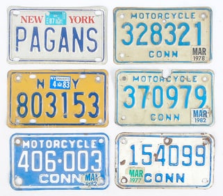 6 MOTORCYCLE LICENSE PLATES