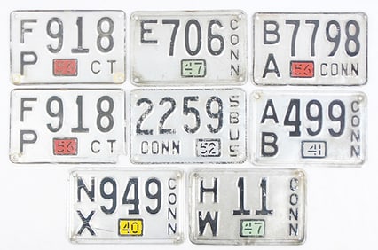 8 VINTAGE CONNECTICUT LICENSE PLATES