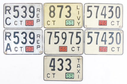 7 VINTAGE CONNECTICUT LICENSE PLATES
