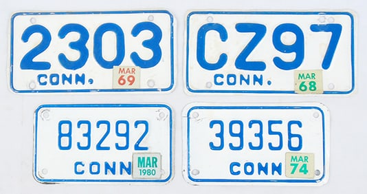 4 CONNECTICUT MOTORCYCLE LICENSE PLATES