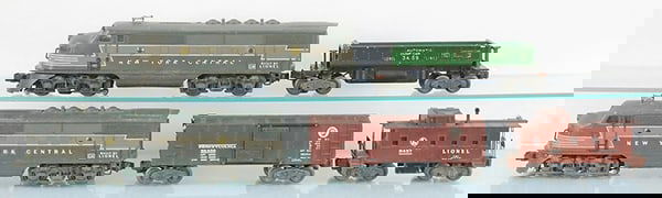LIONEL TRAIN SET: O ga, 2354 NYC AA F3 diesels, 6454 PRR box car, 3459 dump car, 6457 caboose, C6-7.