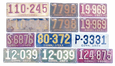 12 VINTAGE CONNECTICUT LICENSE PLATES