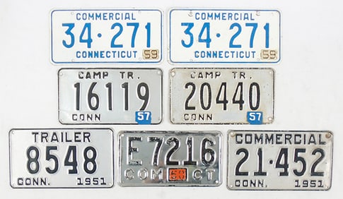 7 VINTAGE CONNECTICUT LICENSE PLATES