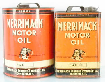 2 MERRIMACK MOTOR OIL CANS