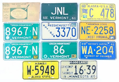 10 VINTAGE LICENSE PLATES