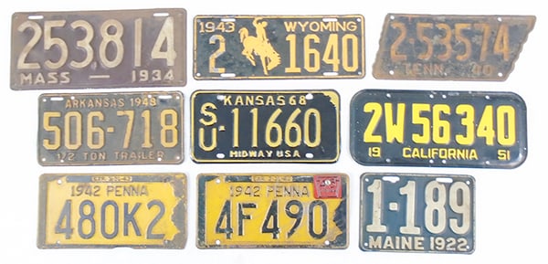 9 VINTAGE LICENSE PLATES (1 of 1)
