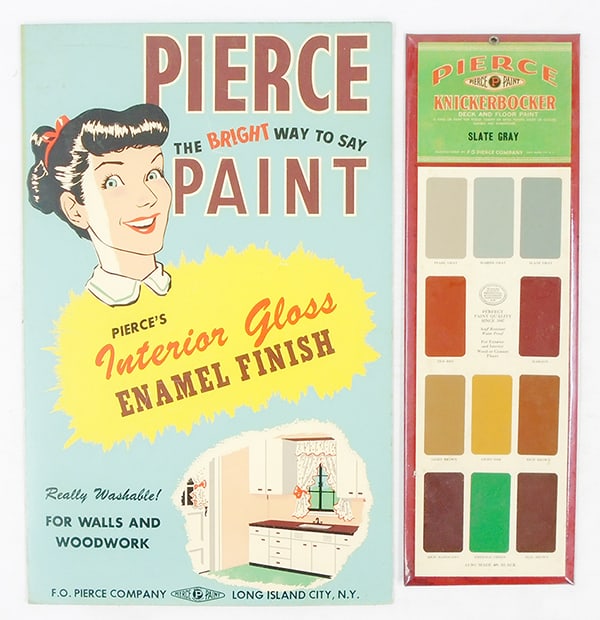 2 PIERCE PAINT SIGNS: cardboard easelback, 22" x 13 3/4", metal, 20 1/2" x 6 1/2", C7-8.