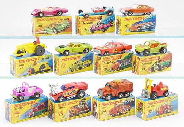 11 MATCHBOX SUPERFASTS: 45A30, 64B5, 51B2, 21B3, 9B2, 59B3, 13B2, 2B1, 26B1, 16A7, 15B1, orig boxes, C9.