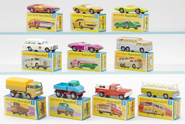 10 MATCHBOX SUPERFASTS: 20A1, 33A10, 45A17, 3A2, 52A10, 66A2, 1A3, 49A2, 12B2, orig boxes, C9.