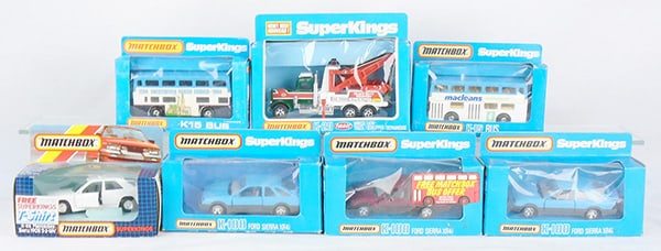 7 MATCHBOX SUPER KINGS: K15, K20, K15, K115, 3 #K100, orig boxes & inserts minor wear, C9.