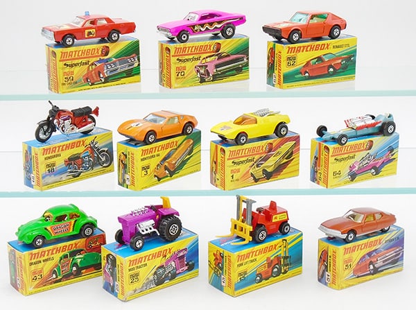 11 MATCHBOX SUPERFASTS: 59B3, 70B1, 62C2, 18B2, 3A1, 1B5, 64B8, 43B1, 25B5, 15B1, 51B3, orig boxes, C9.