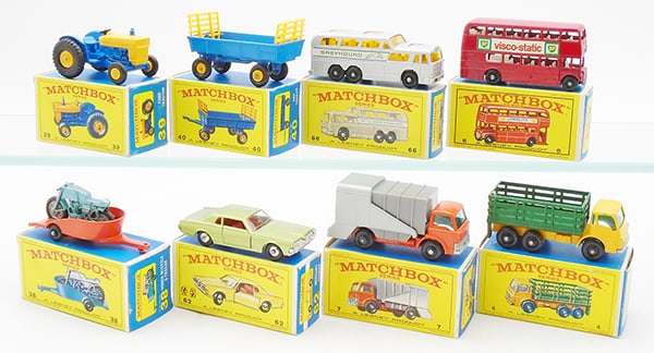 8 MATCHBOX VEHICLES: 39C1, 40C1, 66C2, 5D3, 38C1, 62C2, 7C1, 4D2, E4 orig boxes minor wear, C8-9.