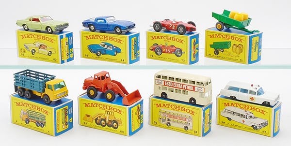 8 MATCHBOX VEHICLES: 62C2, 14D1, 73B2, 51B1, 4D2, 69B3, 74B1, 54B1, E4 orig boxes minor wear, C8-9.