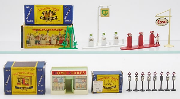 MATCHBOX ACCESSORIES: A1B1 BP Pumps, A1A1 Esso Pumps, A5A1 Home Store, A4A1 Road Signs, orig boxes minor wear, C5-9.