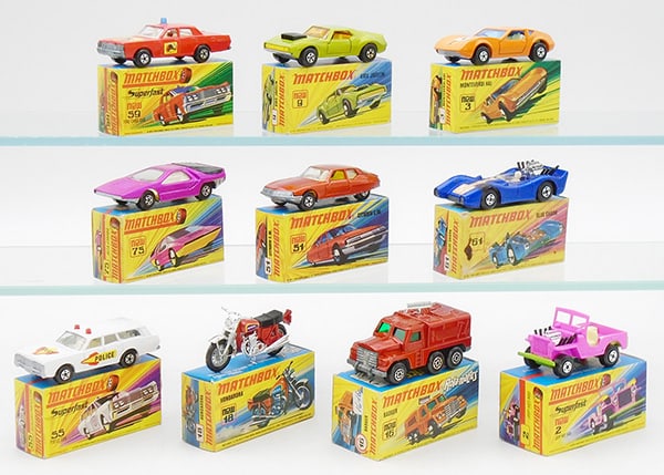10 MATCHBOX SUPERFASTS: 59B3, 9B3, 3B1, 75B1, 51B4, 61A1, 55B3, 18B1, 16A1, 2B1, orig boxes, 1 minor wear, C9.