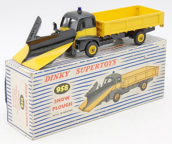DINKY 958 GUY SNOW PLOUGH: yellow & black, orig box minor wear, C8-9.