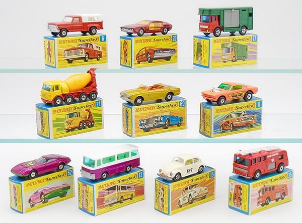10 MATCHBOX SUPERFASTS: 6A2, 20A7, 17A1, 21A1, 69A5, 8B13, 52A9, 12B6, 15A1, 35A2, orig boxes, C9.