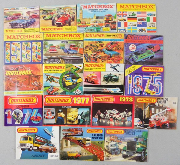 19 MATCHBOX CATALOGS: 1964 through 1978, 1979/80, 1980/81, 1981/82, 1982/83, minor wear, C6-8.