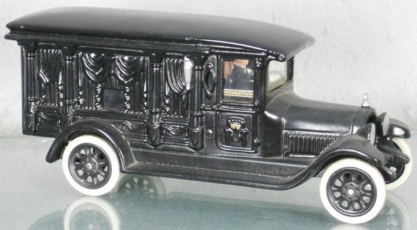 MOTORCADE HEARSE: painted cast iron, 10" long, C9.