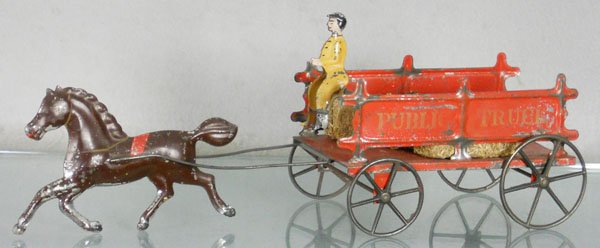 GEORGE BROWN PUBLIC TRUCK: handpainted tin, 14 1/2" long, 1 side of cart has small solder repair, C5-6.