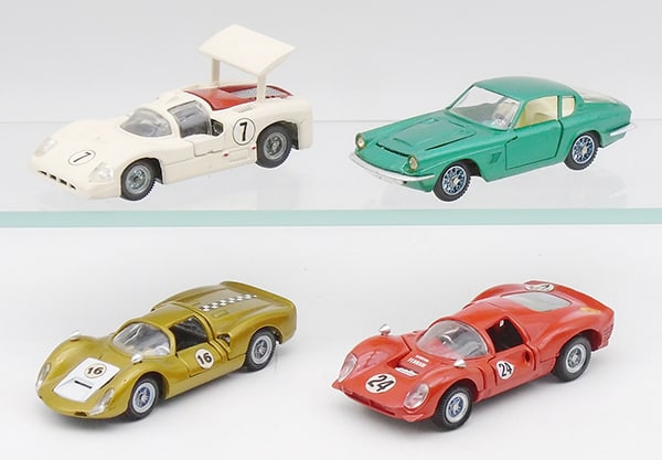 4 MEBETOYS VEHICLES: A23 Chaparral, A10 Maserati, A25 Porsche, A27 Ferrari, C8-9.