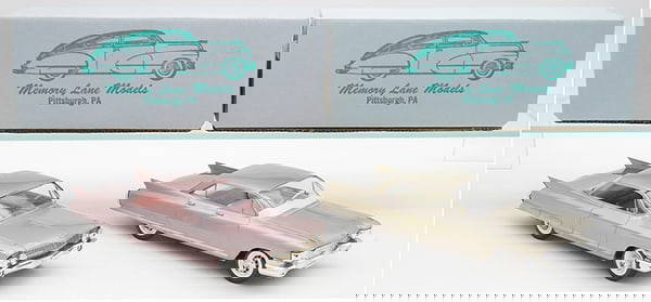 2 MEMORY LANE MODELS: 985-01 1961 Cadillac hardtop, Topaz, 1010-03 1960 Cadillac Eldorado Brougham, champagne, orig boxes & inserts, C9.
